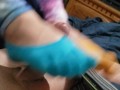 Colorful toe sock job Cumshot