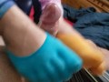 Colorful toe sock job Cumshot