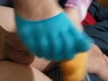 Colorful toe sock job Cumshot