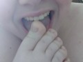 Brunette Beauty Sucks Her Own Toes