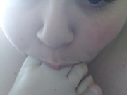 Brunette Beauty Sucks Her Own Toes