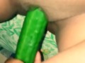 fucking my pussy with a huge cucumber