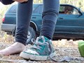 Removing My Wet Soggy Shoes After Our Hike