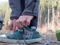 Removing My Wet Soggy Shoes After Our Hike