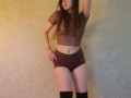 Dance & strip to nude. (Tall socks & short shorts) 