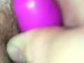 Playing with her hairy pink pussy