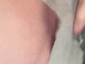 Milf pissing in  her grey shorts 