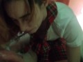 Schoolgirl blowjob cum spit