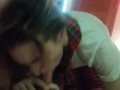 Schoolgirl blowjob cum spit