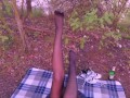 Perv Spies on Pantyhose Babe in Forest & Gets a Blowjob & Footjob Outdoors