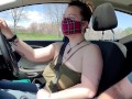 Public braless driving and blowjob