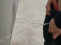 Standing Outdoor Piss On A Wall Wearing Men's Jeans