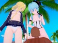 (3D Hentai)(Sword Art Online) Threesome Sinon x Alice x Agil