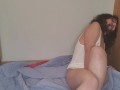 Curly hair latina using pink thrusting vibrator for first time