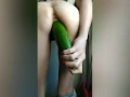 Bored milf learning to fist herself and fuck herself with a huge zucchini 