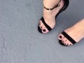 @tici_feet tici feet IG tici_feet walking with black toes and sandals