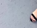 @tici_feet tici feet IG tici_feet walking with black toes and sandals