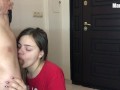 Delivery girl gives sloopy blowjob and fucks with his client