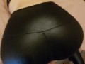 Cumming over petite babes sexy ass in shiny black spandex leggings!
