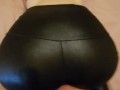Cumming over petite babes sexy ass in shiny black spandex leggings!