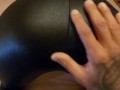 Cumming over petite babes sexy ass in shiny black spandex leggings!