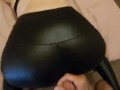 Cumming over petite babes sexy ass in shiny black spandex leggings!