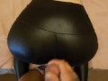 Cumming over petite babes sexy ass in shiny black spandex leggings!