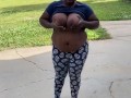 Showing my big tits in the front yard