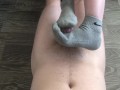 teen footjob & sockjob with gray nike socks after training cumshot