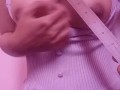 Asian teen smacking her tits with ruler hard