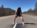 milf makes a big jet on the road