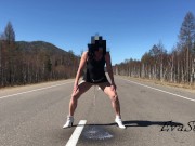 milf makes a big jet on the road