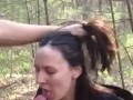 19 yo girl gets her face and throat fucked in the forest