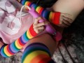 Moaning Orgasm in Favorite Rainbow Socks