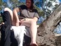 Girls goes wild, fingering on a tree