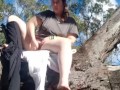 Girls goes wild, fingering on a tree