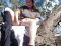 Girls goes wild, fingering on a tree
