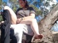 Girls goes wild, fingering on a tree