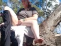 Girls goes wild, fingering on a tree