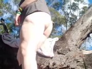 Girls goes wild, fingering on a tree
