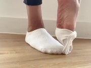 Tanned girl in white socks cute feet