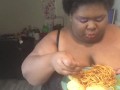 EBONY BBW EATS PASTA DINNER