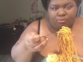 EBONY BBW EATS PASTA DINNER