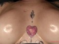 Big Boobs Inked Girl Shows Everything - Lingerie, Red Boots and oil!