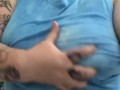 Tattooed BBW plays with boobs & moans in bathroom