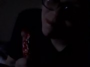 Wife eats fruit roll up off big dick