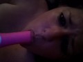 Horny slut deep throats her vibrator
