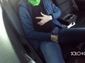 Masturbation innocent girl got on a in Uber, public play with pussy