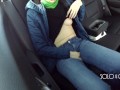 Masturbation innocent girl got on a in Uber, public play with pussy