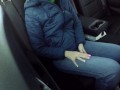 Masturbation innocent girl got on a in Uber, public play with pussy